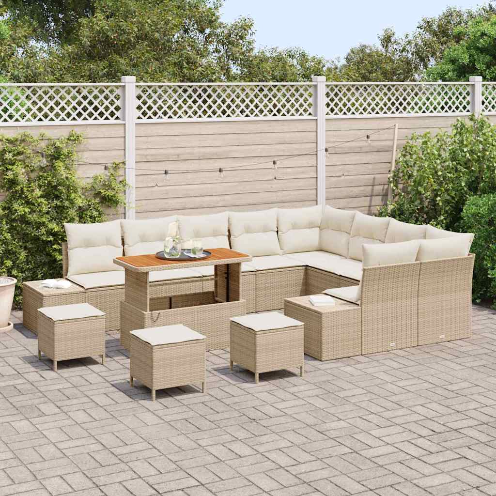 13 dalių sodo sofa rinkinys su pagalvėmis Smėlio Poli ratanas Akacija - Namų Idėja