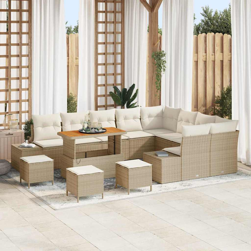 13 dalių sodo sofa rinkinys su pagalvėmis Smėlio Poli ratanas Akacija - Namų Idėja