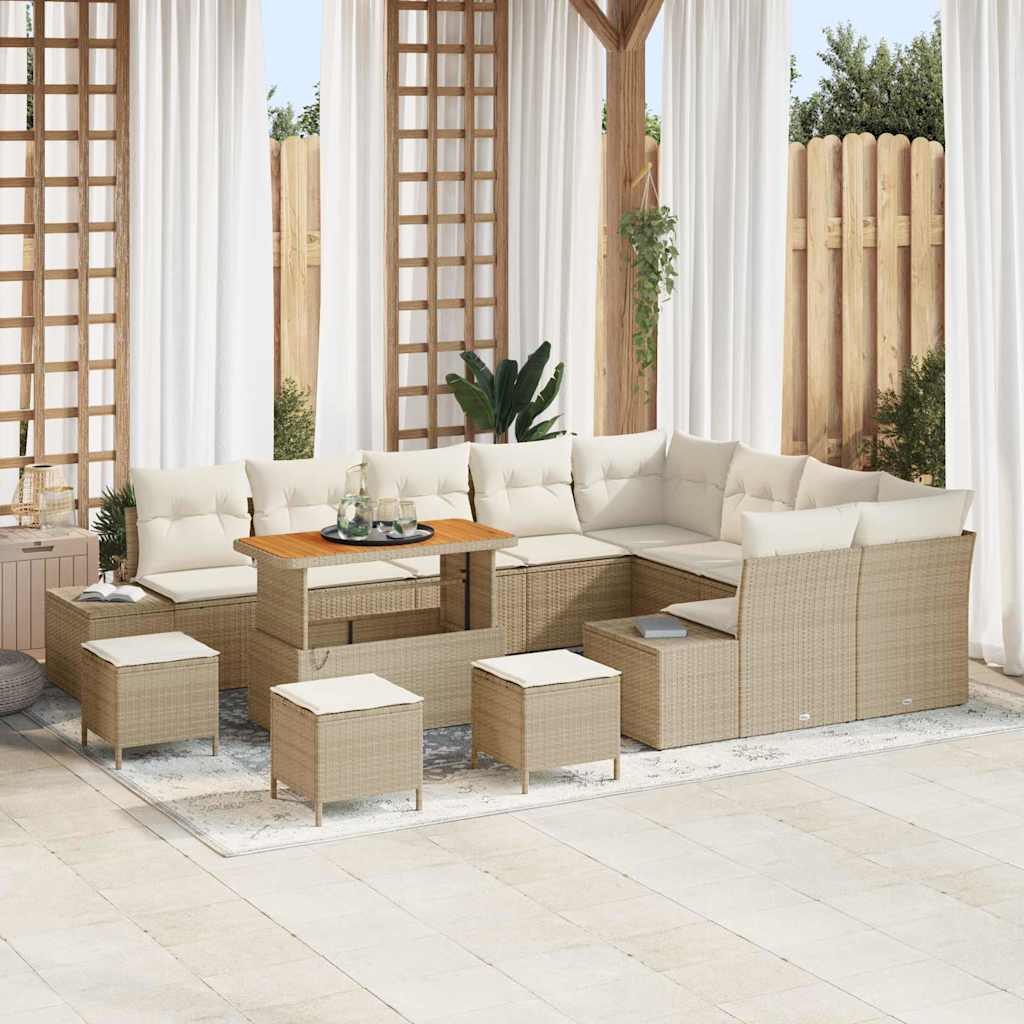13 dalių sodo sofa rinkinys su pagalvėmis Smėlio Poli ratanas Akacija - Namų Idėja