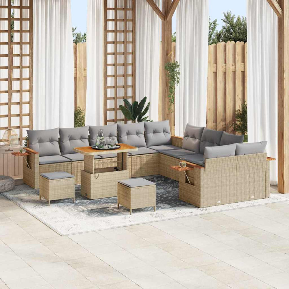 13 dalių Sodo Sofa Rinkinys su Pagalvėmis Smėlio Poli Ratanas Akacija - Namų Idėja