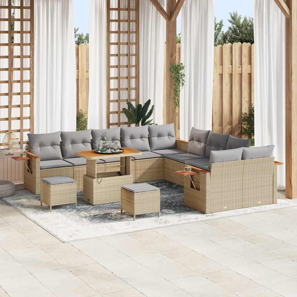 13 dalių Sodo Sofa Rinkinys su Pagalvėmis Smėlio Poli Ratanas Akacija - Namų Idėja