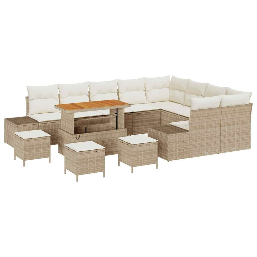 13 dalių sodo sofa rinkinys su pagalvėmis Smėlio Poli ratanas Akacija - Namų Idėja