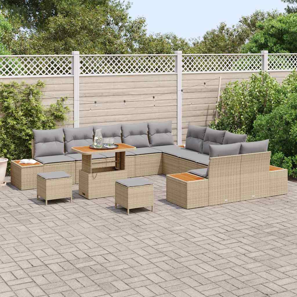 13 dalių sodo sofa rinkinys su pagalvėmis smėlio poliratanas akacijos - Namų Idėja