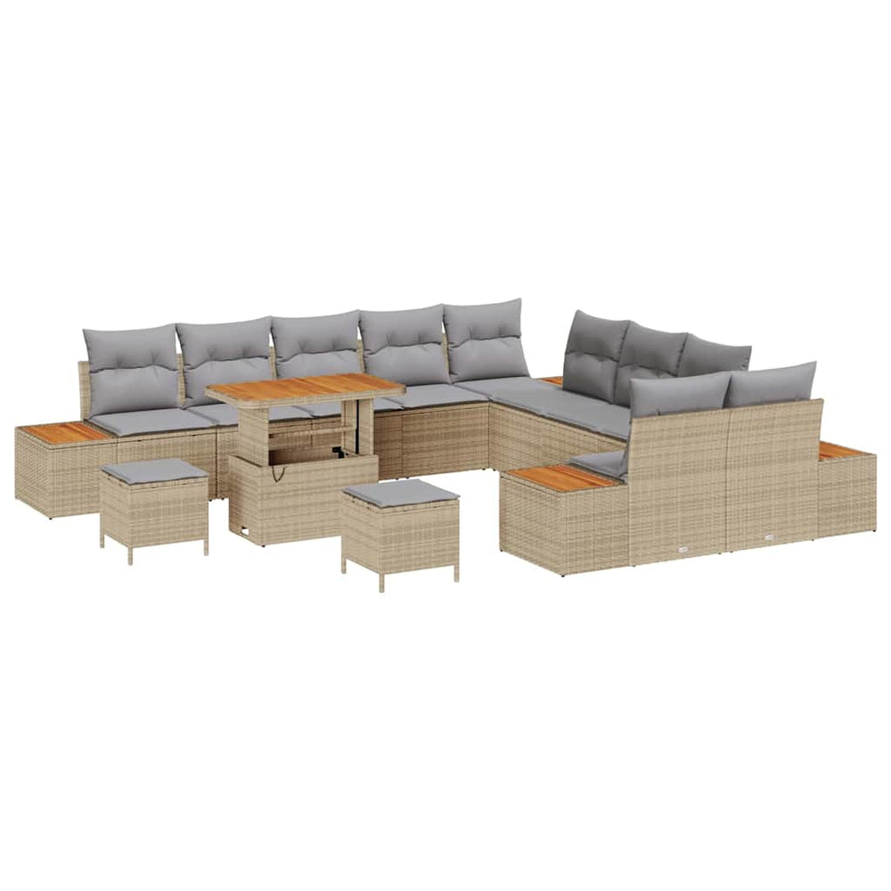 13 dalių sodo sofa rinkinys su pagalvėmis smėlio poliratanas akacijos - Namų Idėja