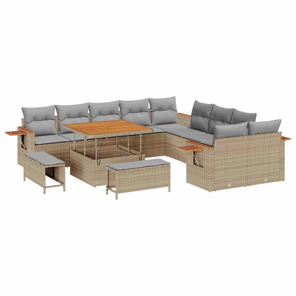 13 dalių Sodo Sofa Rinkinys su Uždangalais Smėlio Poli Ratanas Akacija - Namų Idėja