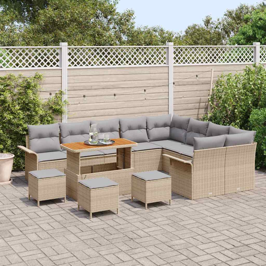 13 dalių Sodo Sofa Set su Pagalvėmis Smėlio Poli Ratanas Akacija - Namų Idėja