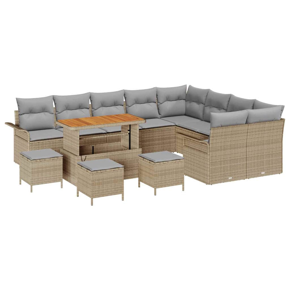 13 dalių Sodo Sofa Set su Pagalvėmis Smėlio Poli Ratanas Akacija - Namų Idėja