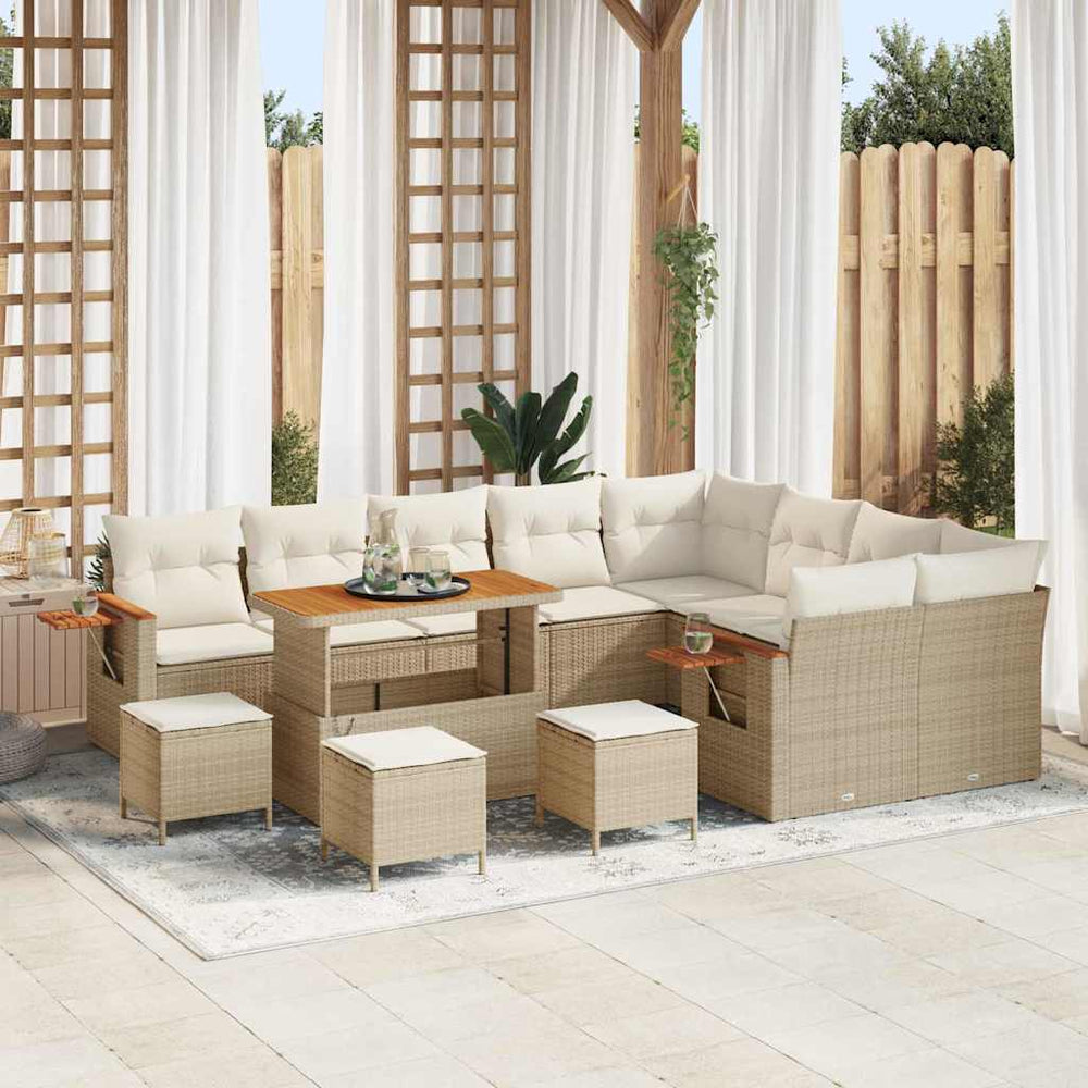 13 dalių sodo sofa su pagalvėlėmis, bežė, poli ratanas, akanijos medis - Namų Idėja