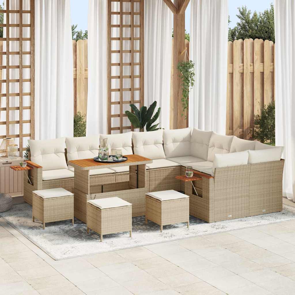 13 dalių sodo sofa su pagalvėlėmis, bežė, poli ratanas, akanijos medis - Namų Idėja