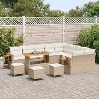 13 dalių sodo sofa su pagalvėlėmis, bežė, poli ratanas, akanijos medis - Namų Idėja