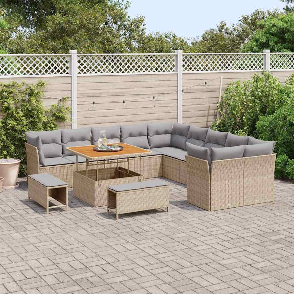 13 dalių sodo sofa su pagalvėlėmis smėlio poli ratano akacija - Namų Idėja