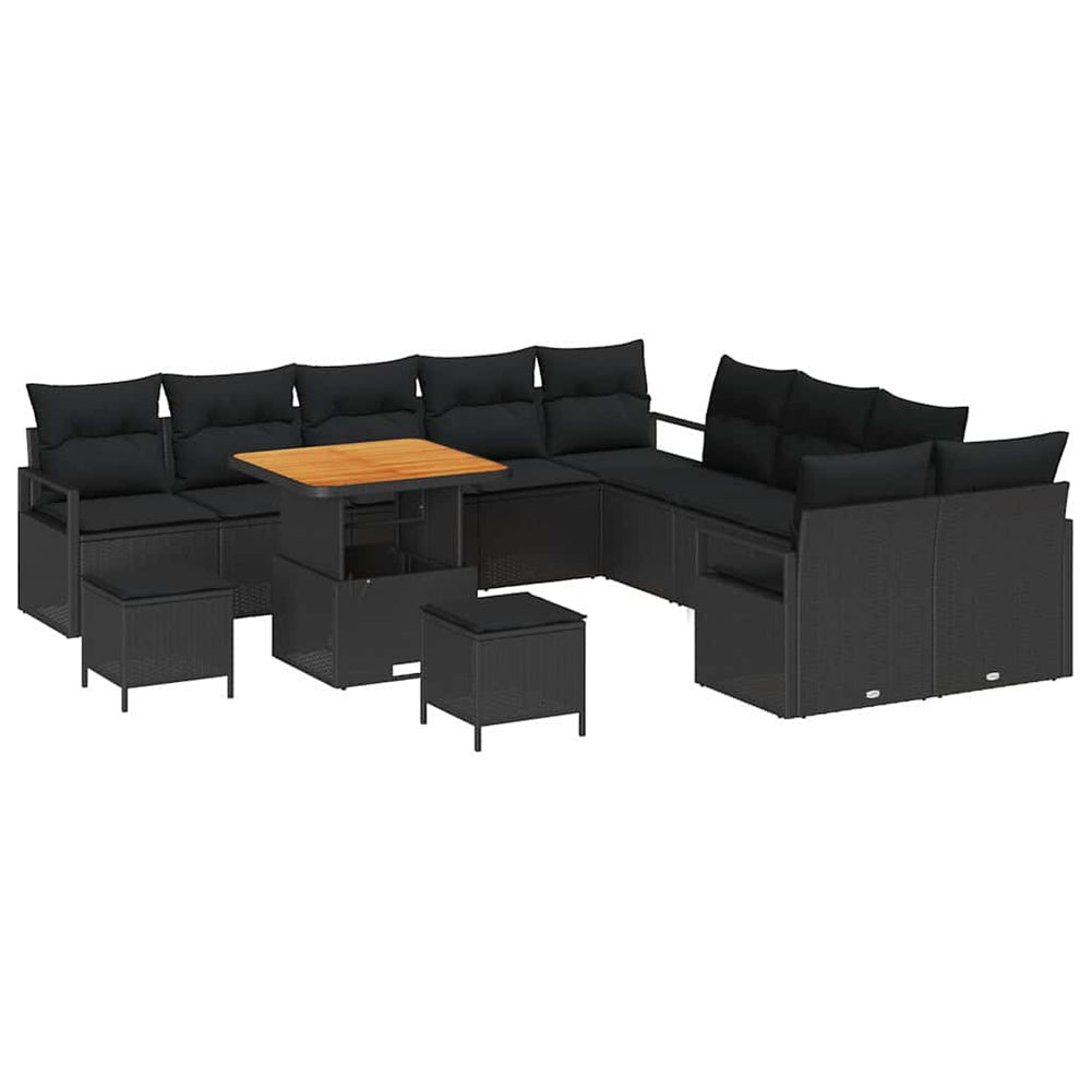 13 dalių sodo sofa su pagalvėmis Juoda Poli ratanas Akacija - Namų Idėja