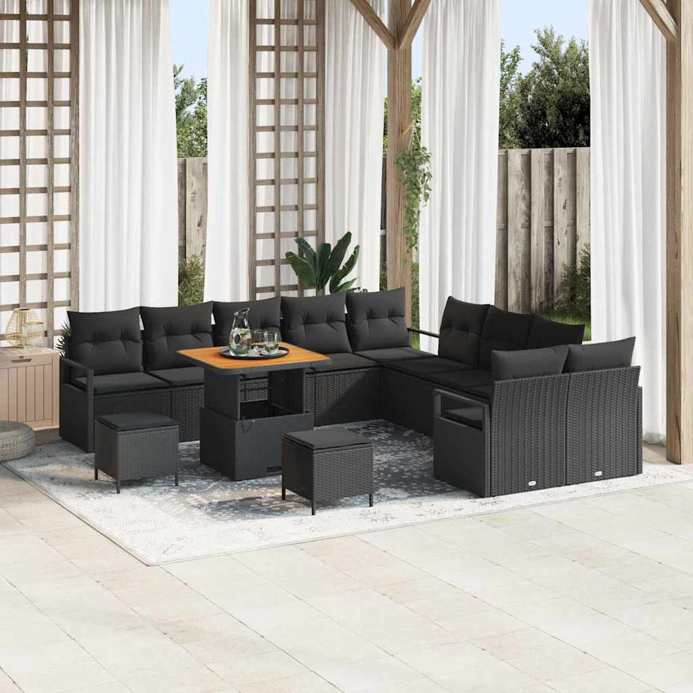 13 dalių sodo sofa su pagalvėmis Juoda Poli ratanas Akacija - Namų Idėja