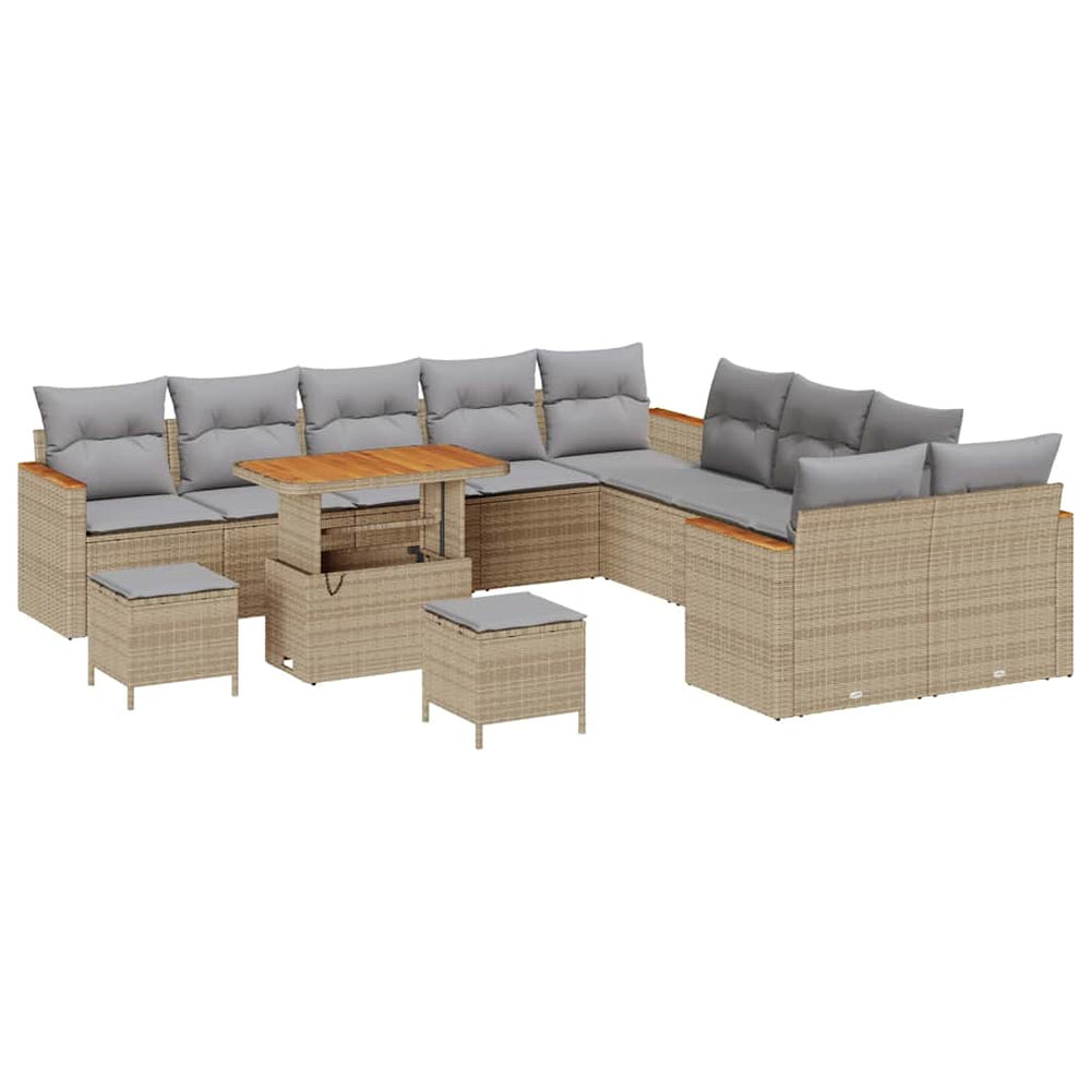 13 dalių sodo sofa su pagalvėmis smėlio poli ratanas akacija - Namų Idėja