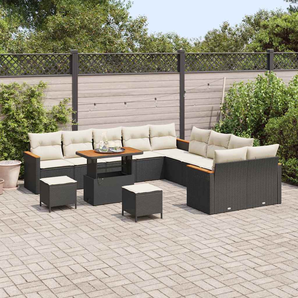 13 dalių sodo sofas rinkinys su pagalvėlėmis juodas poli ratanas akacija - Namų Idėja