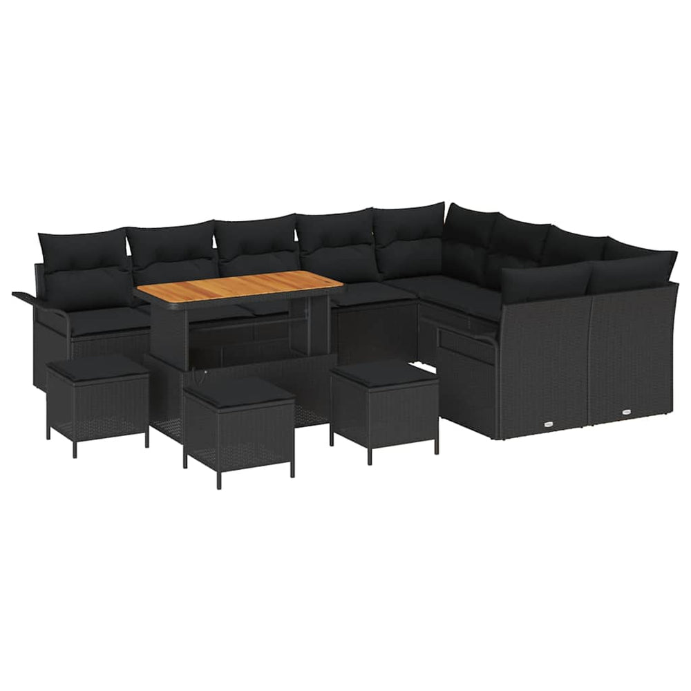 13 dalių sodų sofa komplektas su pagalvėlėmis Juoda Poli ratanas Akacija - Namų Idėja