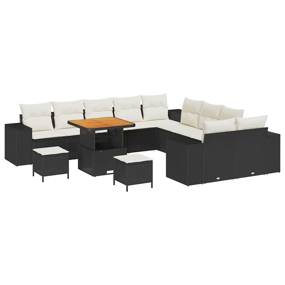 13 dalys Sodo Sofa Rinkinys su Pagalvėlėmis Juoda Poli Ratanas Akacija - Namų Idėja