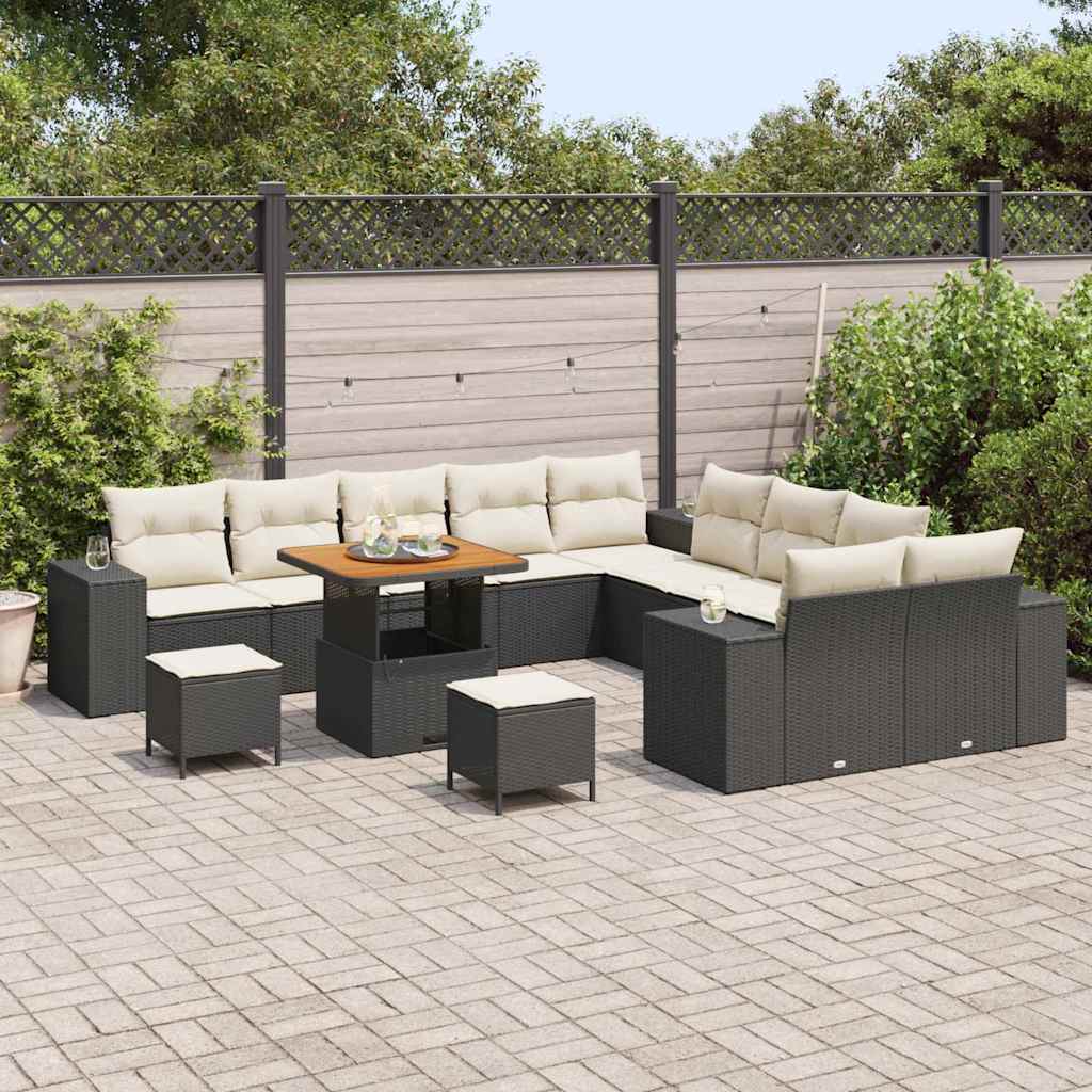 13 dalys Sodo Sofa Rinkinys su Pagalvėlėmis Juoda Poli Ratanas Akacija - Namų Idėja