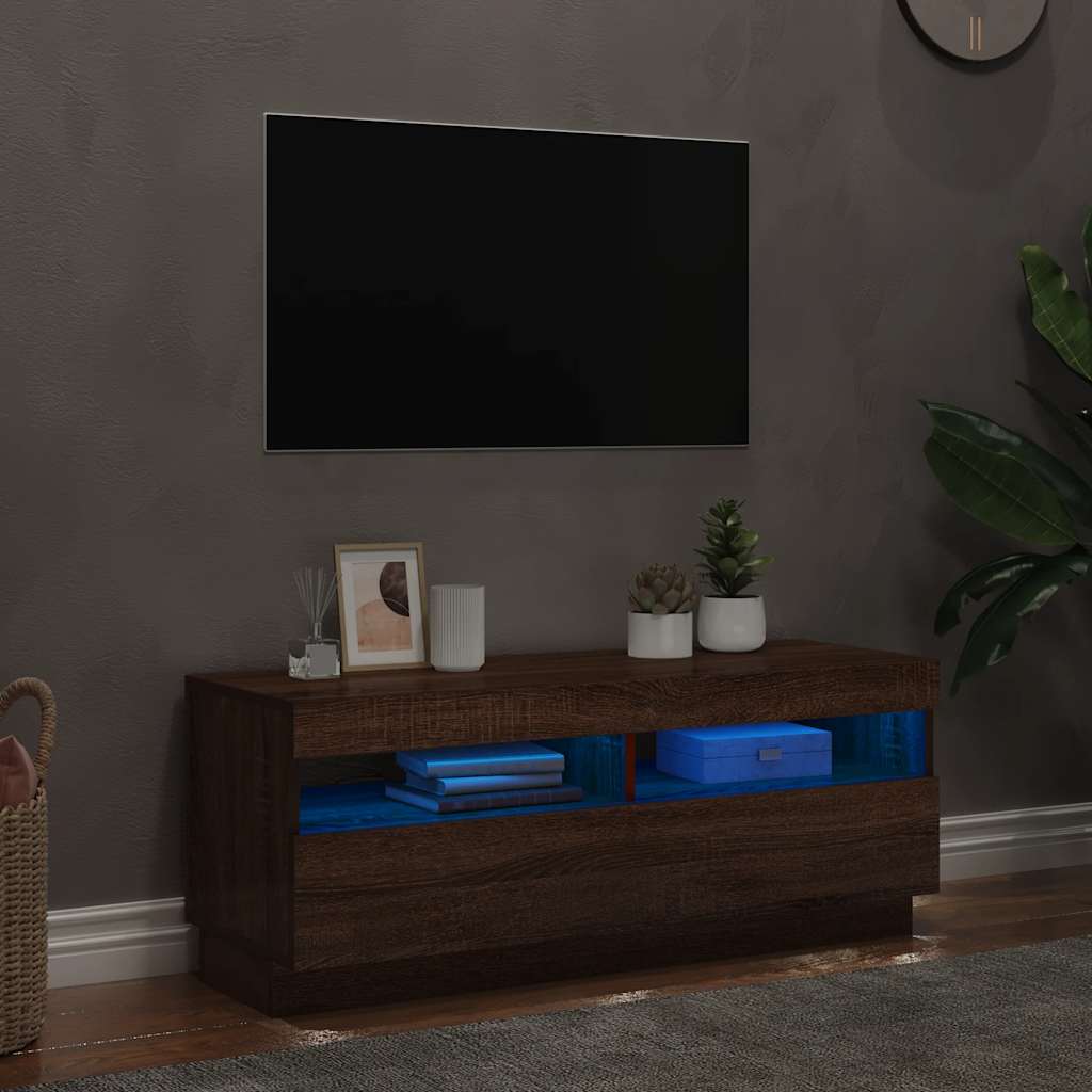 Televizoriaus spintelė su LED, ruda ąžuolo, 100x35x40cm