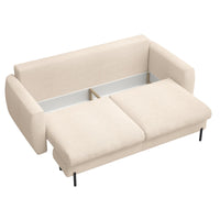 Sofa-lova SEANE, smėlinė bouclé šenilo – atidaryta patalynės dėžė