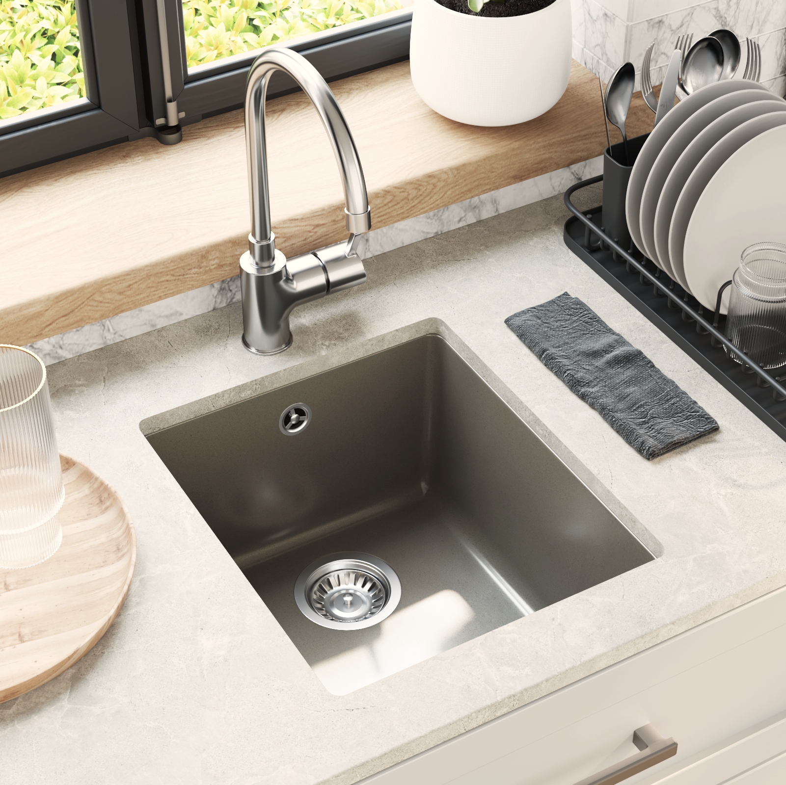 Kriauklė Pilka 370 x 460 mm 80% Kvarcas ir 20% Derva