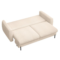 Sofa-lova SEANE, smėlinė bouclé šenilo – išskleista miego funkcija
