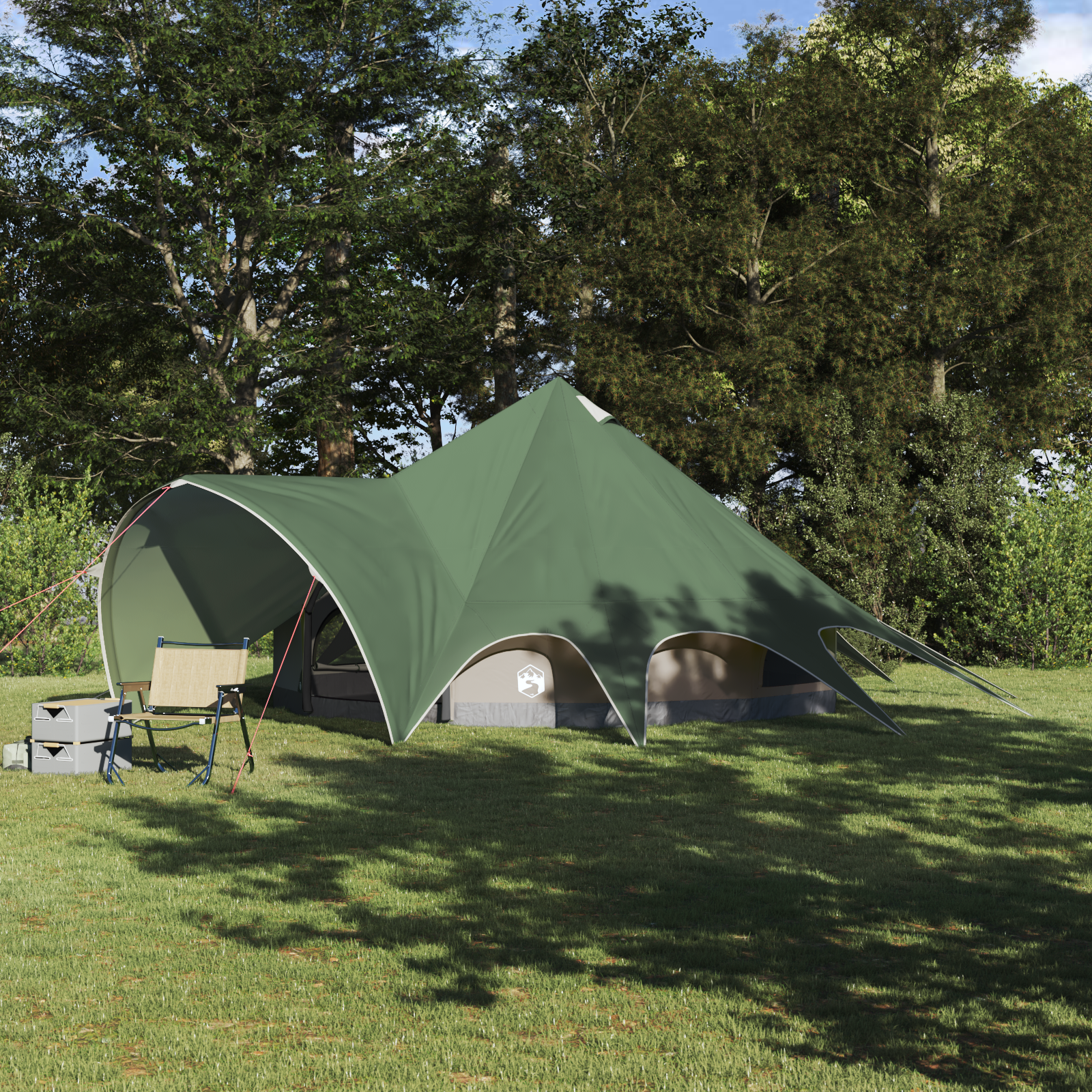 Teepee palapinė su stogu Žalia ir Pilka 600 x 600 x 347 cm