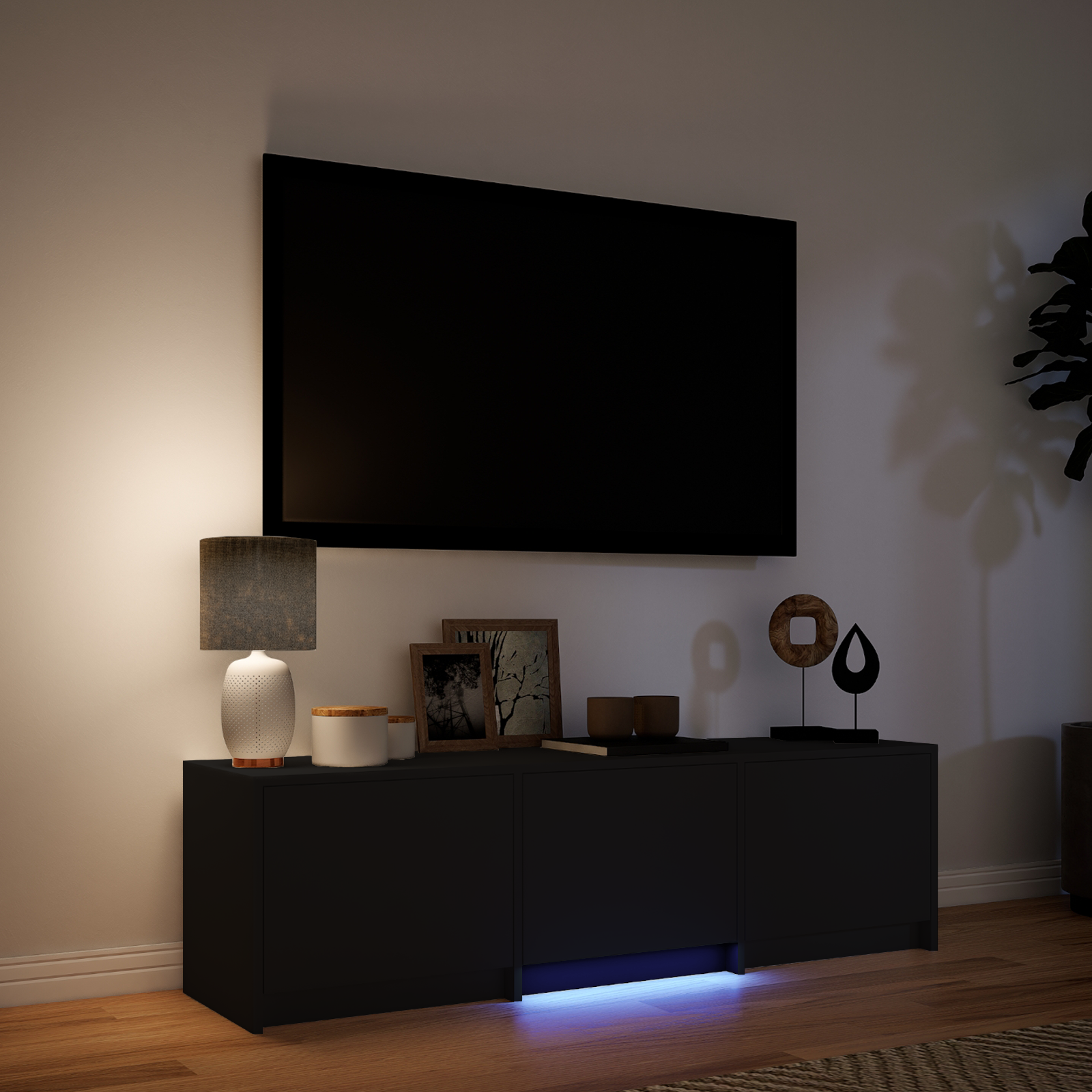 TV skapītis ar LED Melns 140 x 34 x 40 cm Konstruētā koksne