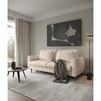 Sofa-lova SEANE, smėlinė bouclé šenilo su šviestuvu šalia