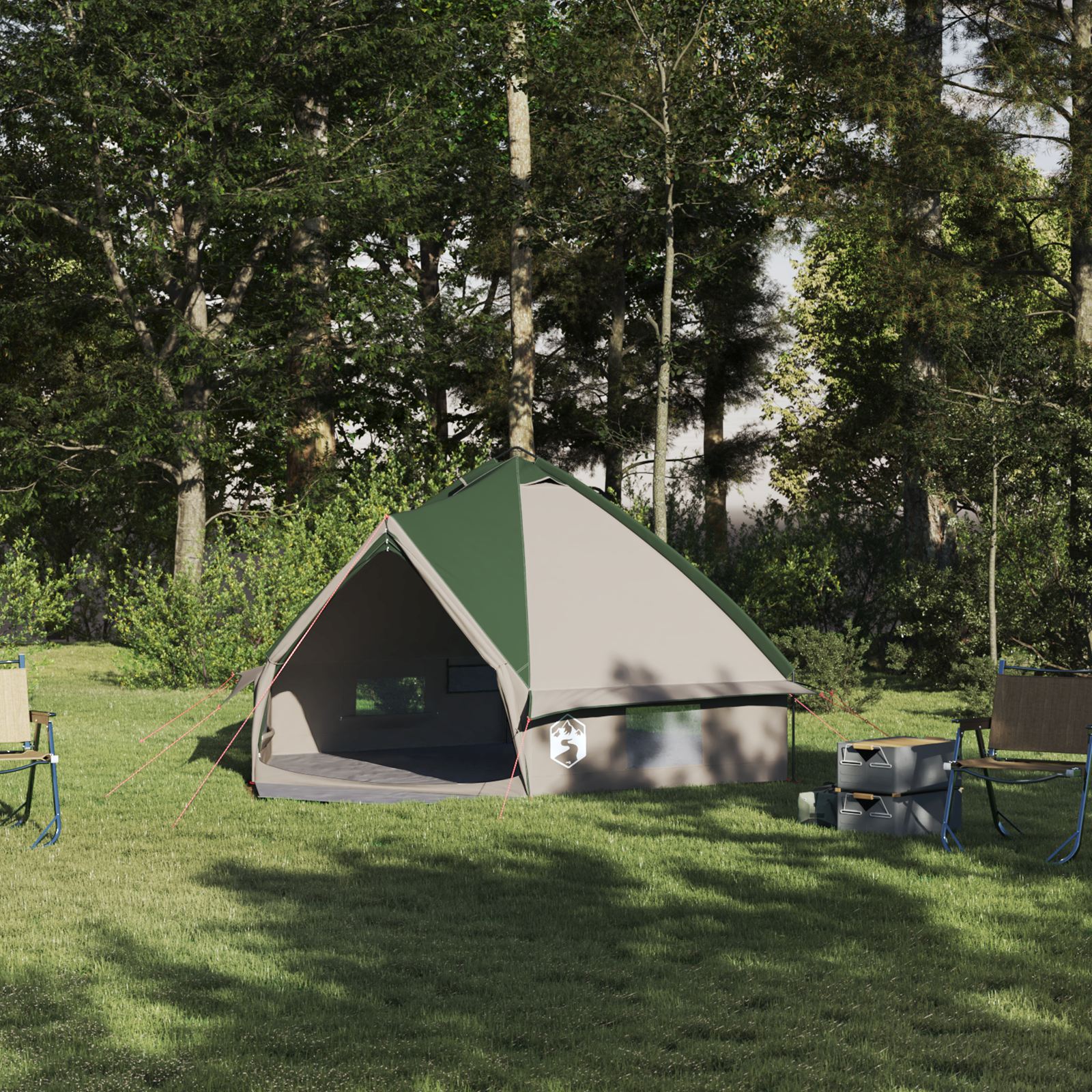 Teepee palapinė su stogu Žalia ir Pilka 490 x 410 x 210 cm