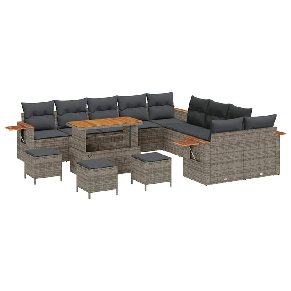 14 dalių sodo sofa komplektas su pagalvėlėmis pilka poli ratanas akacija - Namų Idėja