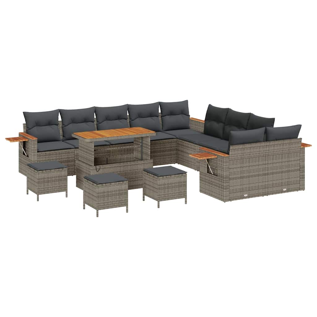 14 dalių sodo sofa komplektas su pagalvėlėmis pilka poli ratanas akacija - Namų Idėja