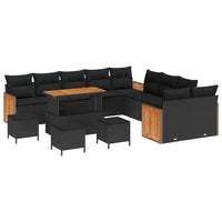 14 dalių sodo sofa komplektas su pagalvėmis Juoda Poli Ratanas Akacija - Namų Idėja