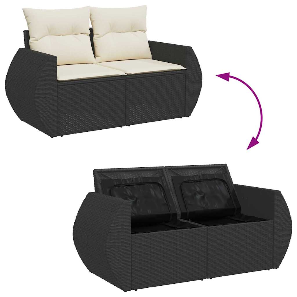 14 dalių Sodo Sofa komplektas su pagalvėmis Juodas poli ratanas akacija - Namų Idėja