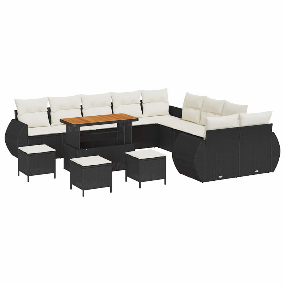 14 dalių Sodo Sofa komplektas su pagalvėmis Juodas poli ratanas akacija - Namų Idėja