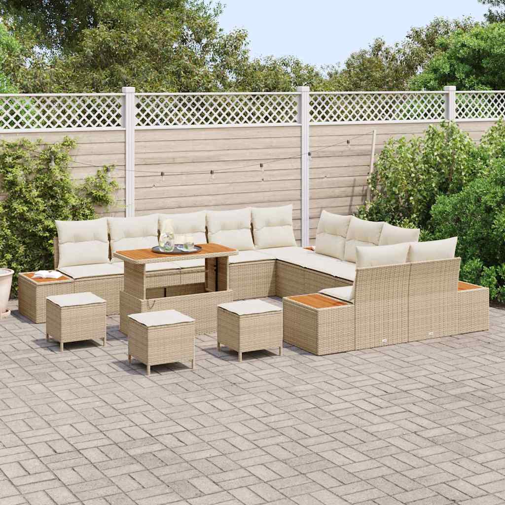 14 dalių sodo sofa komplektas su pagalvėmis Kreminė Poli Ratanas Akacijos - Namų Idėja