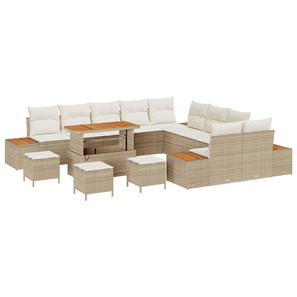 14 dalių sodo sofa komplektas su pagalvėmis Kreminė Poli Ratanas Akacijos - Namų Idėja