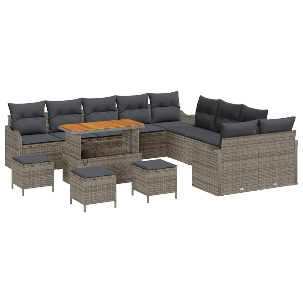 14 dalių sodo sofa rinkinys su pagalvėlėmis Pilka Poli ratanas - Namų Idėja