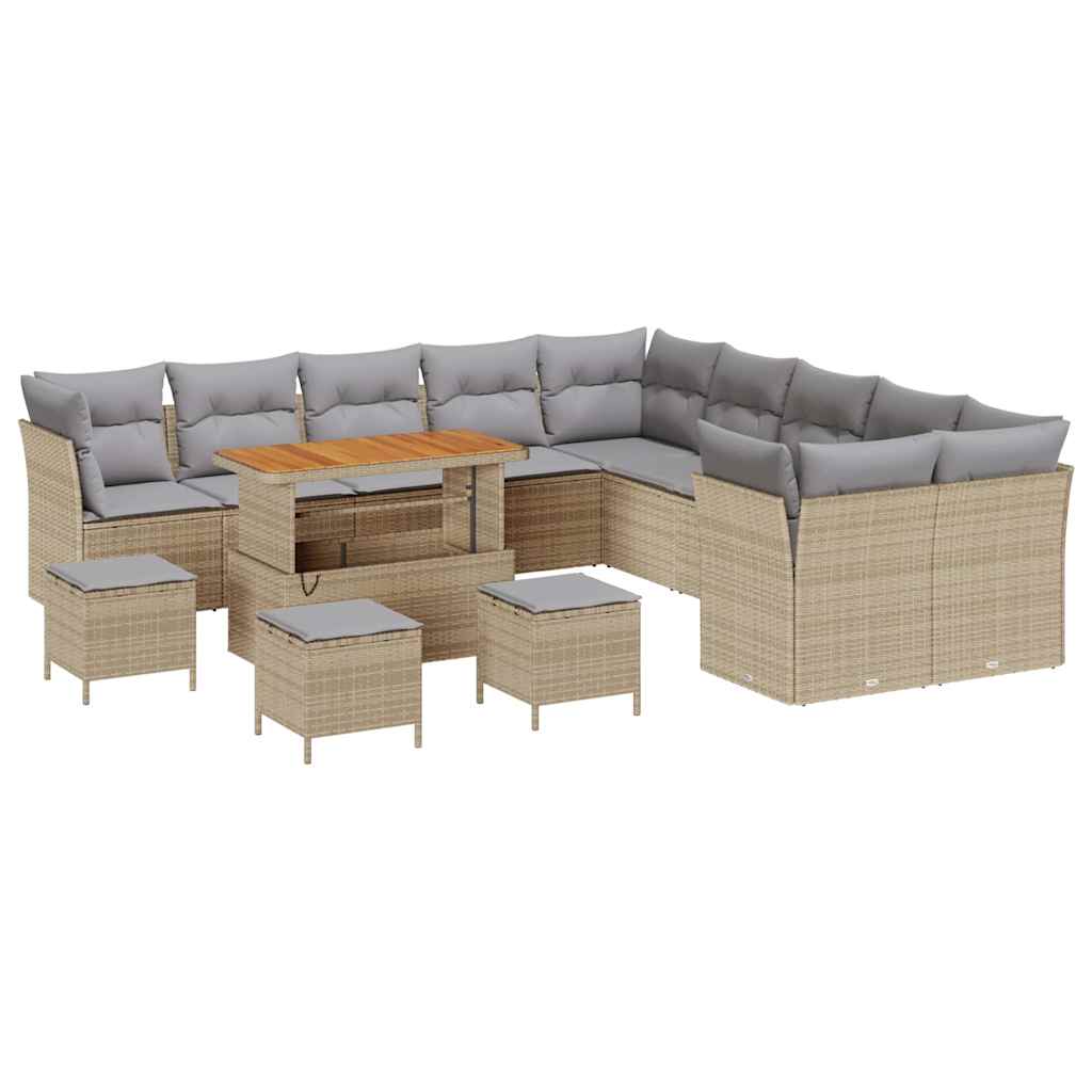 14 dalių Sodo Sofa Rinkinys su Pagalvėlėmis Pilkas Poli Ratanas Akacija - Namų Idėja