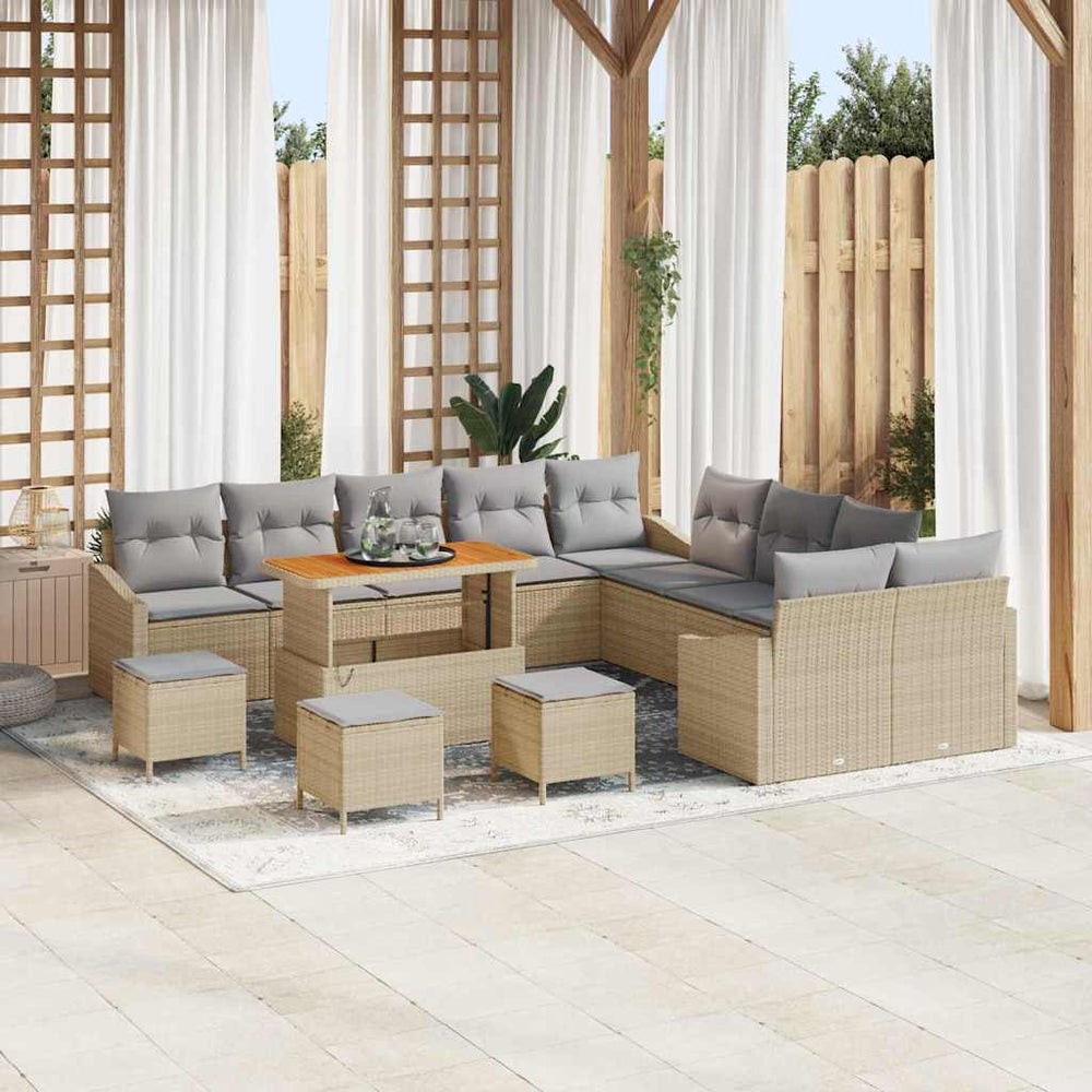 14 dalių Sodo Sofa Rinkinys su Pagalvėlėmis Smėlio Ratanas Akacija - Namų Idėja