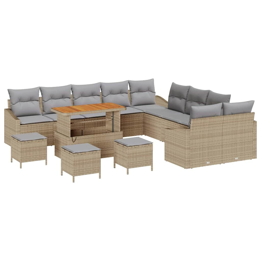 14 dalių Sodo Sofa Rinkinys su Pagalvėlėmis Smėlio Ratanas Akacija - Namų Idėja