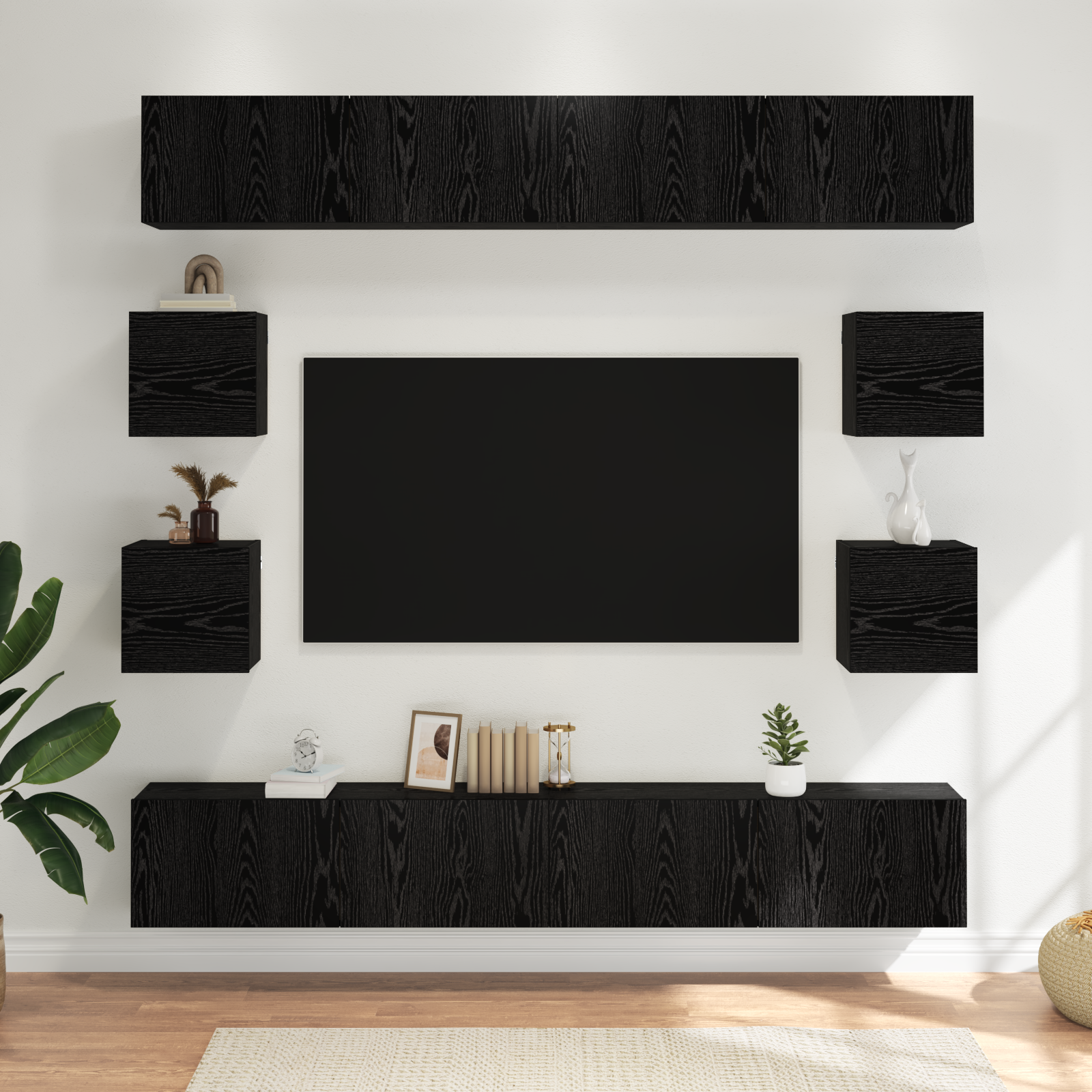 TV spintelių komplektas 8 pcs 100 x 30 x 30 cm Juodojo ąžuolo