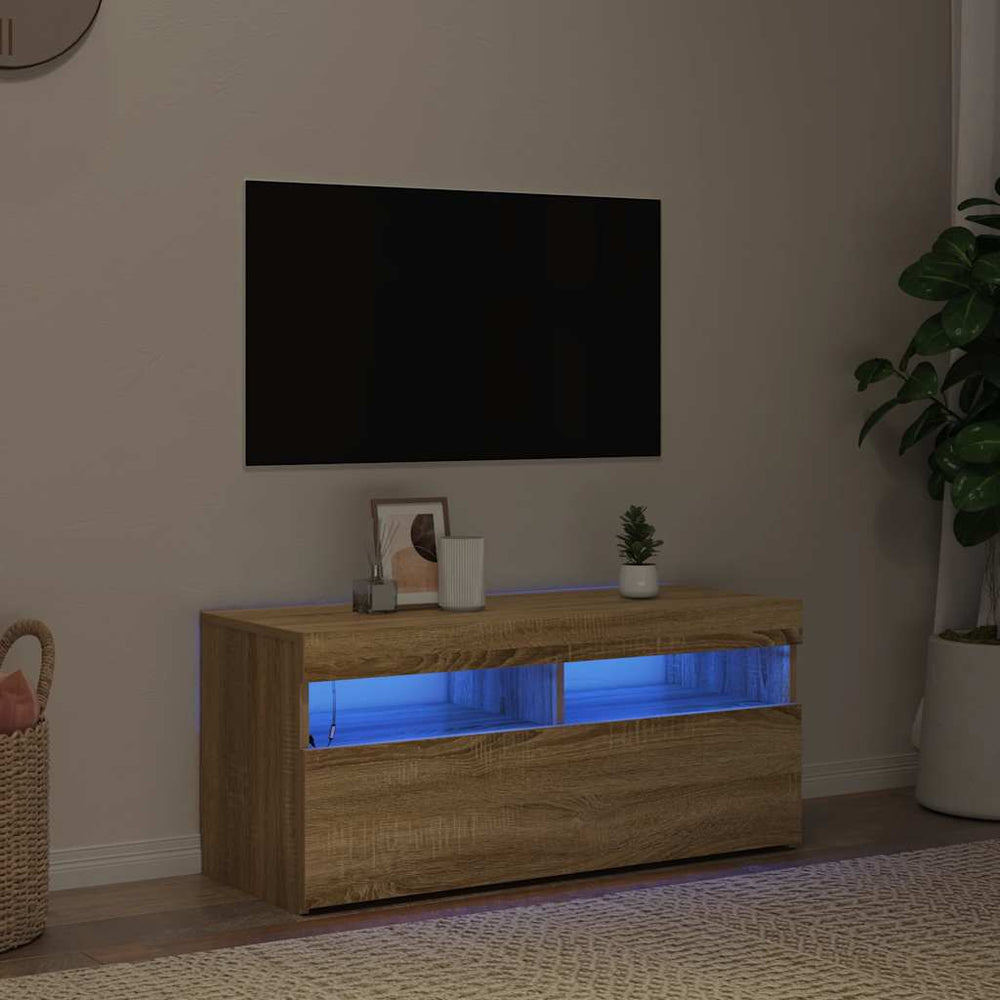 Televizoriaus spintelė su LED apšvietimu, ąžuolo, 90x35x40cm