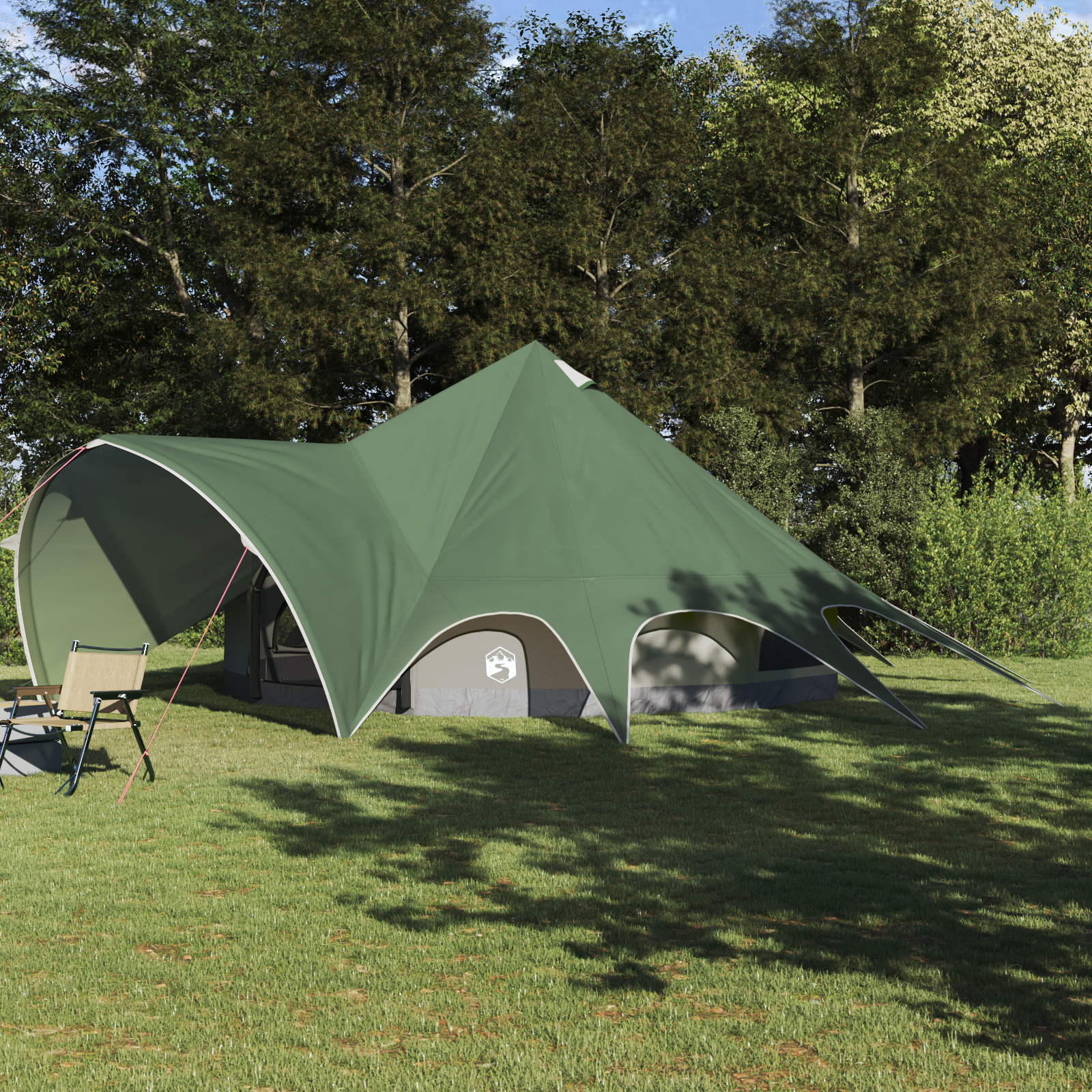 Teepee palapinė su stogu Žalia ir Pilka 600 x 600 x 347 cm