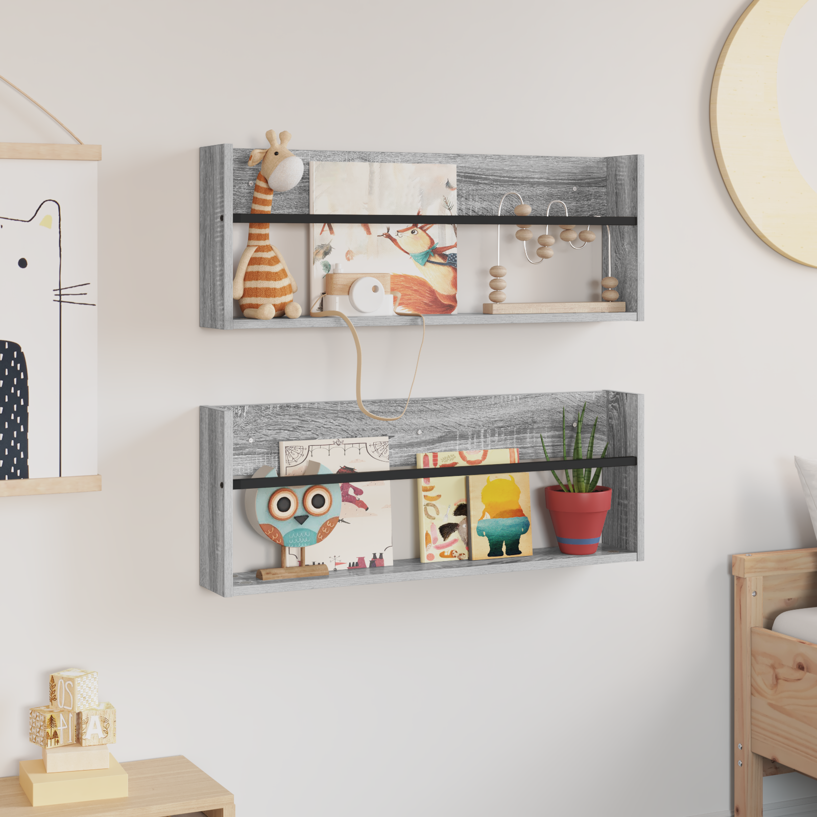 Žurnalų stovas su lentyna 2 pcs Pilkas Sonoma 80 x 12 x 30 cm