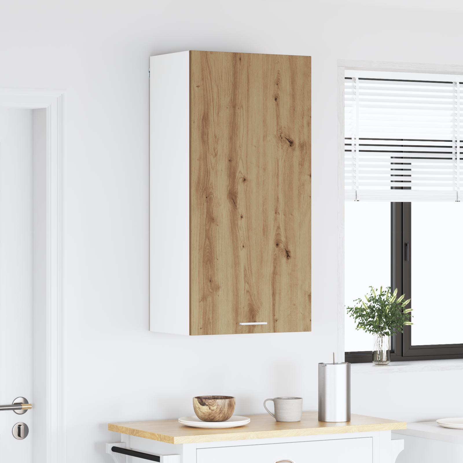 Wall-mounted cabinet with shelf Riga Sonoma oak and white