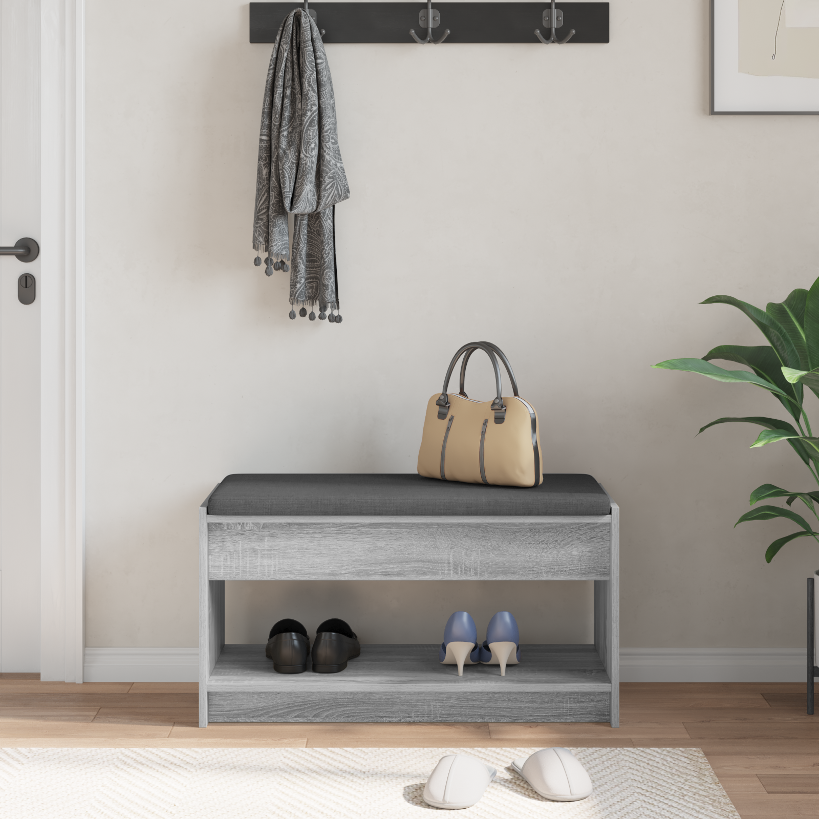 Koridoriaus suolas su pagalve Pilka Sonoma 83 x 38 x 45 cm