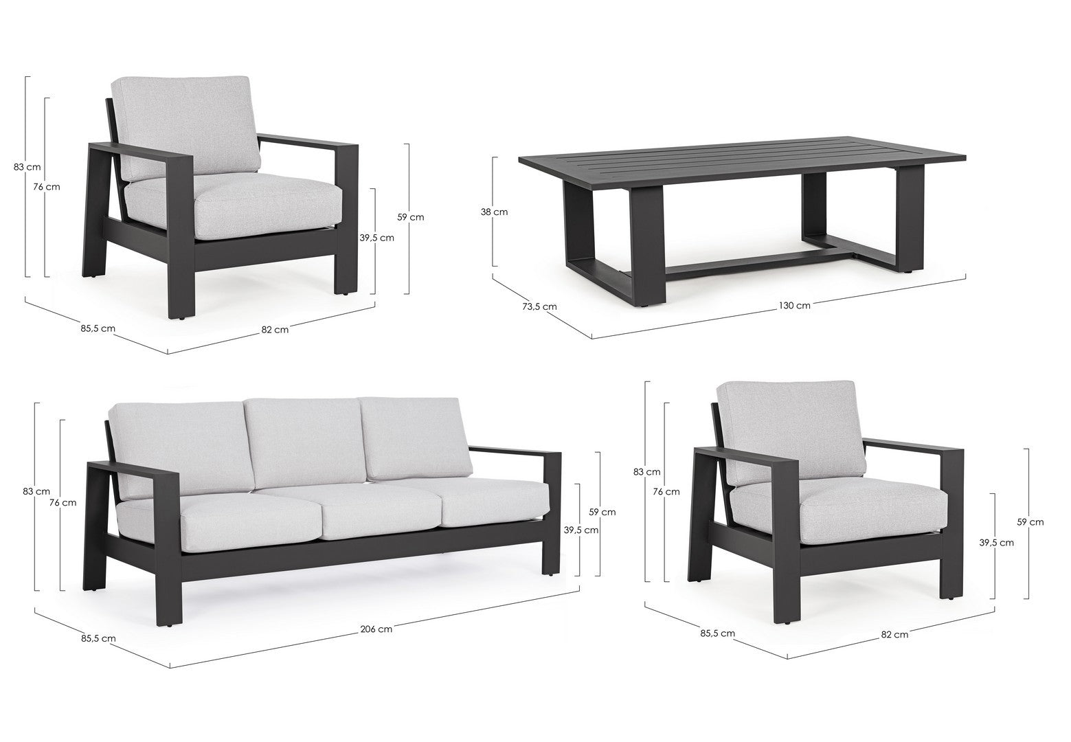 Lauko baldų komplektas BALTIC CHARCOAL, 4 dalių