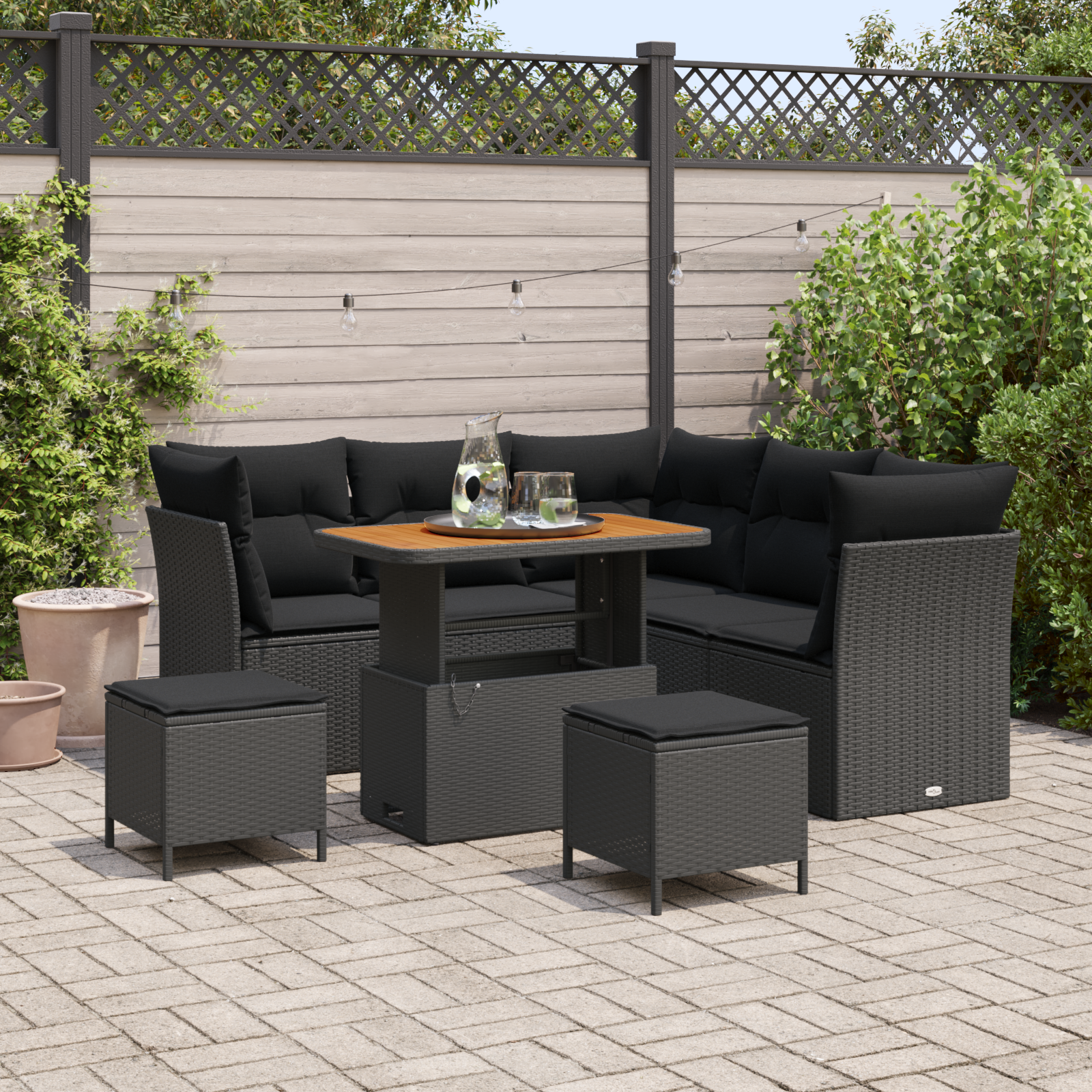 Sodo Sofų Rinkinys su pagalve su saugykla 8 pcs Juoda