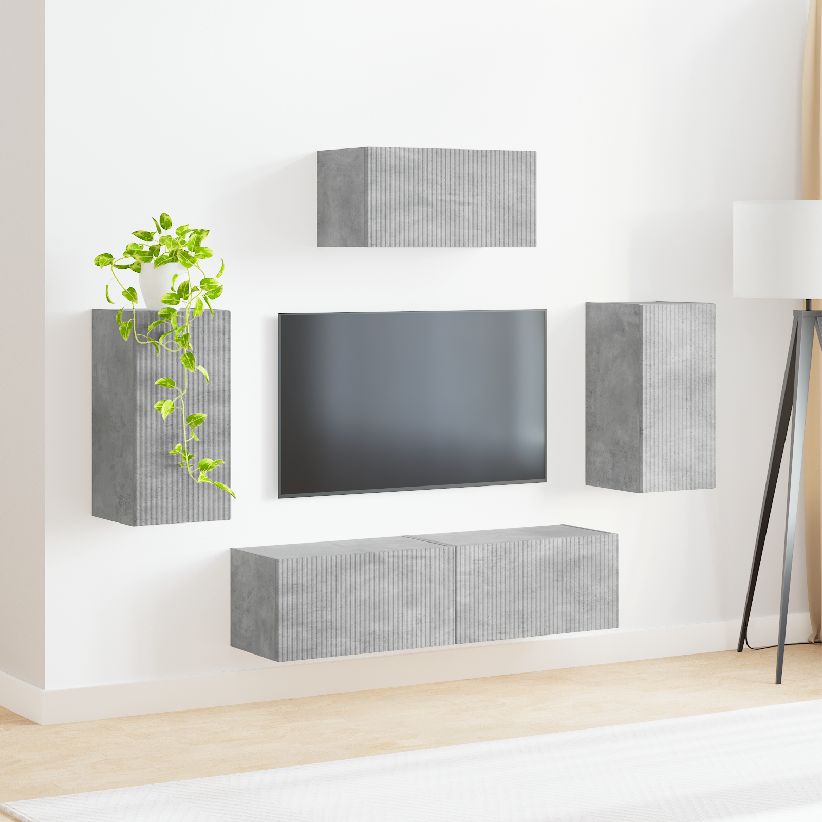 TV spintelių komplektas 3 pcs Betono pilka Apdirbta mediena